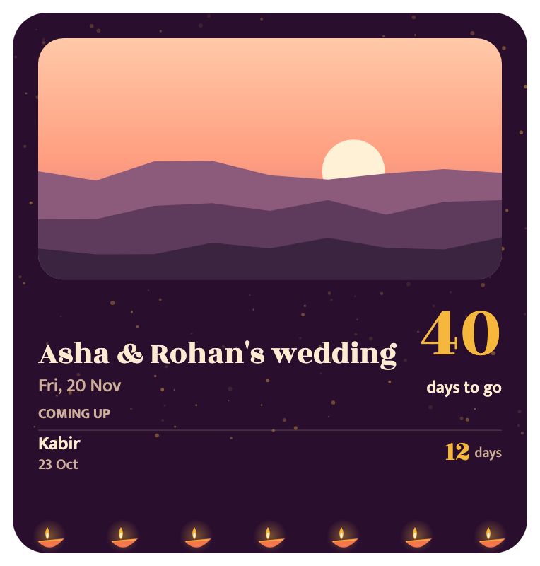 Large countdown widget with a photo and the next family dates