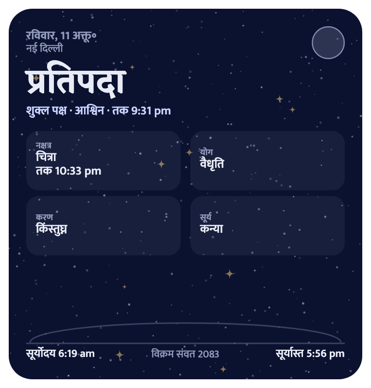 Large panchang widget in Hindi